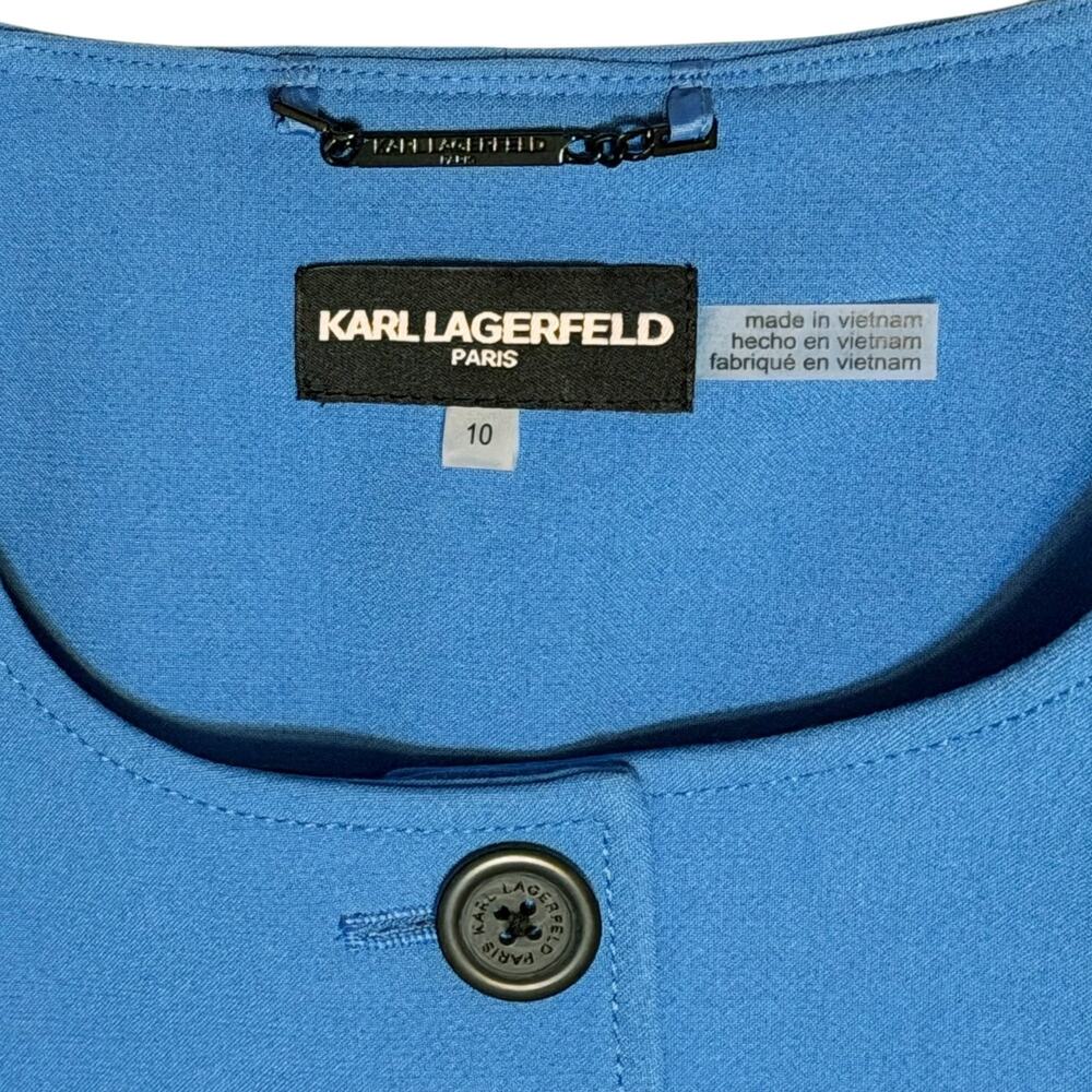 Karl Lagerfeld Riviera Blue Tailored Coat 10 Button Up Longline Minimalist NWOT - Picture 4 of 12